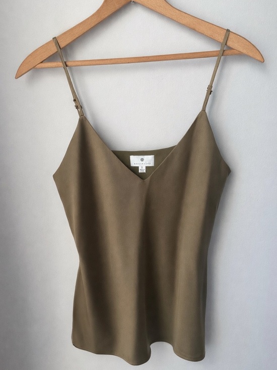 Socialite Tops - Socialite Green Satin Cami Silky Adjustable Strap Minimalist Tank